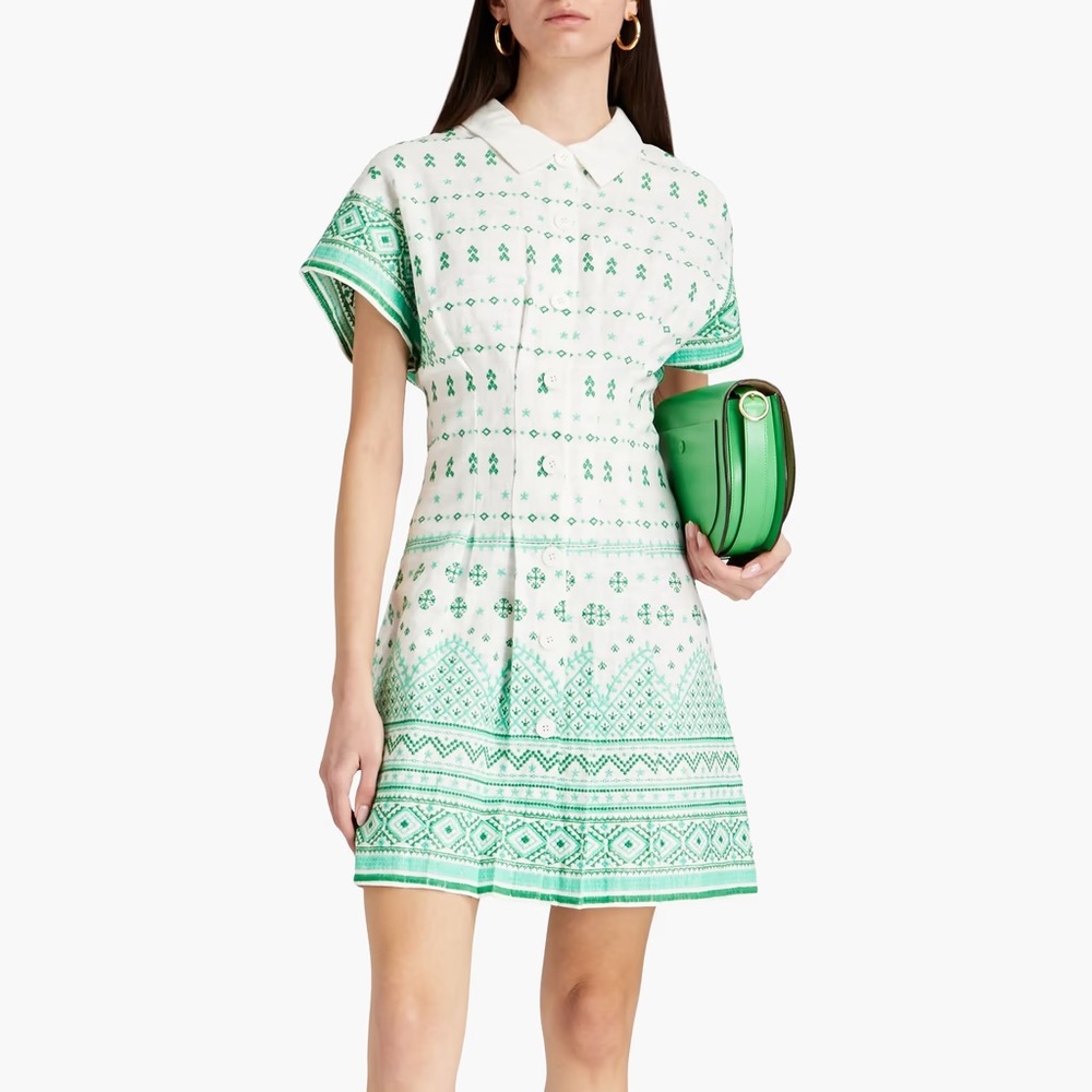 Maje style embroidered geometric green mini dress